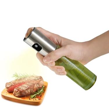 Imagem de CookLoomara Pulverizador de óleo para cozinhar, frasco dispensador de azeite de oliva de 100 ml para utensílios de cozinha, alimentos, fritadeira a ar, salada, vinagre, churrasco, bomba de aço