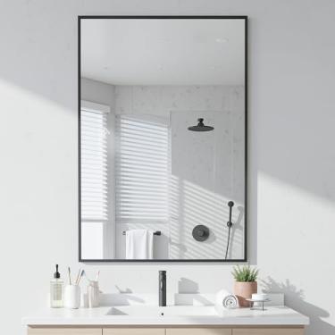 Imagem de Antok Espelho de banheiro, espelho de parede 76.2 cm x 56 cm, espelhos decorativos, espelho de vaidade, moldura de liga de alumínio, espelho suspenso contemporâneo para sala de estar banheiro entrada