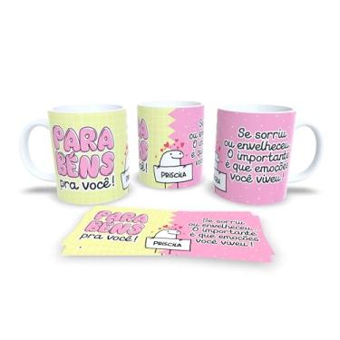 Imagem de Caneca Decorativa Parabéns Amiga, Cerâmica, Listras Coloridas, Design Divertido com Bolo de Aniversário, Presente para Amiga (17915)