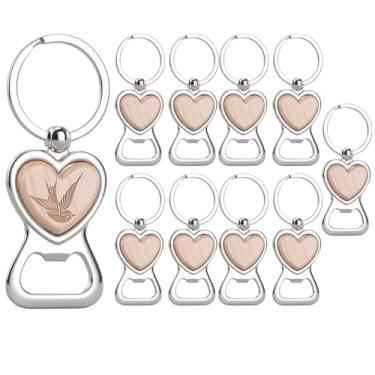 Imagem de Framendino, Pacote com 10 abridores de garrafas de madeira chaveiros em branco com gravação em madeira para festas em casa, presentes DIY (coração)