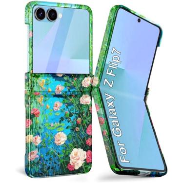 Imagem de Btscase Capa para Samsung Galaxy Z Flip 7, protetor de tela frontal integrado, padrão de mármore dourado com glitter, capa protetora contra quedas de corpo inteiro para Galaxy Z Flip 7 5G (2025), azul