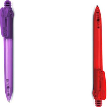 Imagem de Caneta Esferográfica Retrátil, Plástico Translúcido com Grip, Escrita Azul, Kit com 2 Unidades (Transparente e Verde)