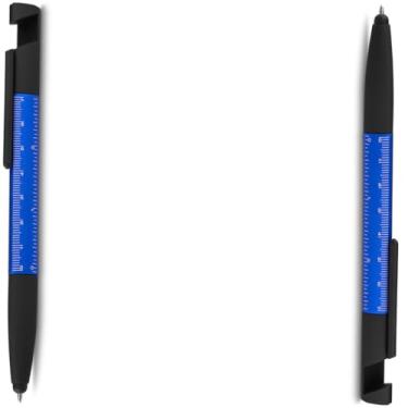 Imagem de Caneta Esferográfica Multifuncional Metálica Azul com Ponta Touch, Chave de Fenda, Phillips, Suporte para Smartphone, Limpador de Tela, Régua, 2 Unidades (Kit 2 Azul)