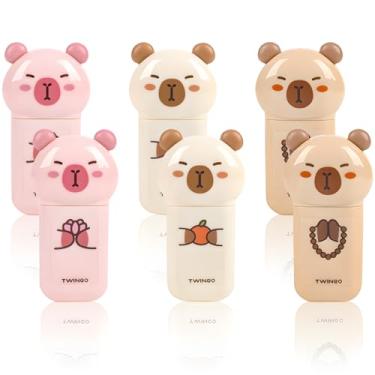 Imagem de PANDENNER Fita Corrcetion, pacote com 6 mini canetas japonesas corrcetion, com aplicador de capivara Kawaii fácil de usar, conjunto de papelaria fofo, conjunto de presentes de aniversário kawaii para