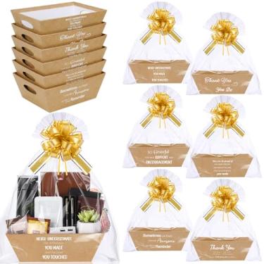 Imagem de Tenceur 72 cestas vazias para presentes de agradecimento da equipe – Kit de cesta de presente a granel, bandeja de papelão faça você mesmo com laços de puxar e sacos de plástico para presente de