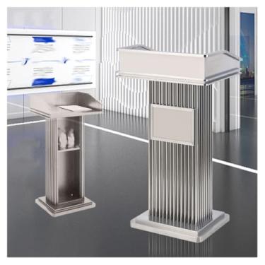 Imagem de SPXMQSS Suporte de púlpito para igreja, pódio de fala no chão com ampla superfície de leitura e prateleira de armazenamento para conferência escolar, escritório da igreja, 59 x 47 x 112 cm, cinza