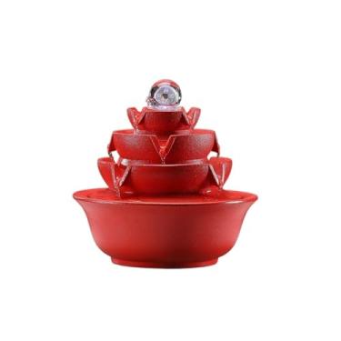 Imagem de Instalação fácil Fonte de água interna com bola rolante Feng Shui mesa Decoração para casa e escritório(Red)
