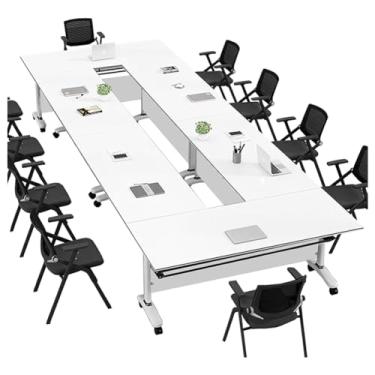 Imagem de SPXMQSS Mesa de conferência dobrável moderna, mesas de reunião dobráveis com design flip-top, defletor de privacidade e rodízio para escritórios, salas de treinamento, salas de aula, escolas 6 peças
