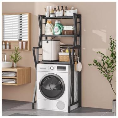Imagem de SPXMQSS Unidade de armazenamento para máquina de lavar, prateleira sobre vaso sanitário com prateleiras ajustáveis e compartimentos abertos, armazenamento sobre o vaso sanitário, para banheiro