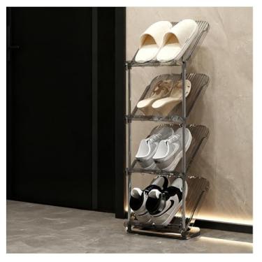 Imagem de SPXMQSS Sapateira estreita inclinada, suporte vertical para entrada, organizador de armazenamento de sapatos de canto, prateleira de sapato transparente alta e fina para entrada, sala de estar, cinza