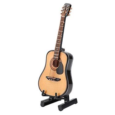 Imagem de Aqur2020 Modelo de Guitarra de Madeira, Guitarra Em Miniatura Feita à Mão Com Suporte de Exibição e Caixa de Armazenamento para Decoração de Mesa e Exibição de Coletor (10cm)