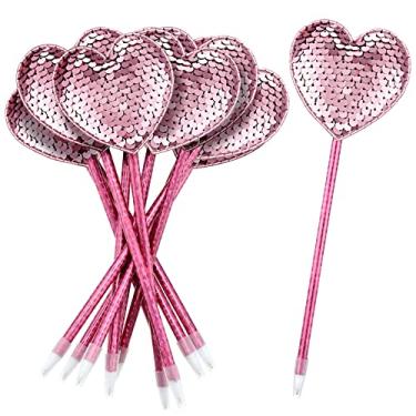 Imagem de 12 peças de canetas esferográficas coloridas para dia dos namorados, em formato de coração, com lantejoulas, ponta fina para festas de aniversário, professor, estudante, crianças, escritório, escola (rosa)