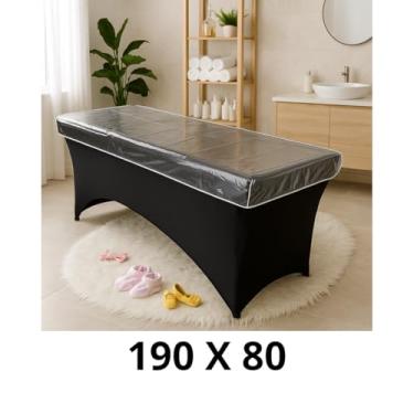 Imagem de Capa Para Maca Impermeável – PVC Cristal Transparente Reforçado com Viés | Proteção para Maca de Massagem, Spa, Clínica, Estética, Tatuagem (190x80x15cm)