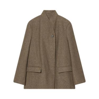 Imagem de Blazer Feminino De Manga Longa Em Mistura De Tecido Herringbone Com Go