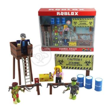 Imagem de Cartela 4 Boneco 7Cm Roblox Toys Zombie + Cenario Apocalipse