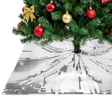 Imagem de PartyDelight Saia de árvore de Natal prata 134,6 cm de lantejoulas quadradas brilhantes para árvores de 2 a 3 metros, cantos, paredes e exibição de lareira