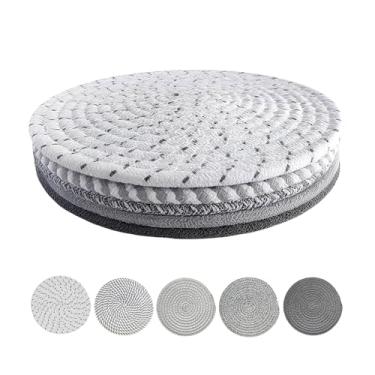 Imagem de Conjunto de 5 peças de jogo americano resistente ao calor circular série cinza - tapete de mesa de algodão de 7,1 polegadas (18 cm) para pratos quentes, bancada de cozinha e proteção de mesa