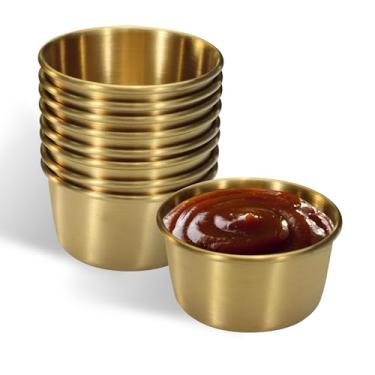 Imagem de Huakaile 9 peças de copo de molho de aço inoxidável de 59 ml, mini tigelas de molho, copos de condimento de metal reutilizáveis, recipientes de ramequins para molho de ketchup, festa em casa