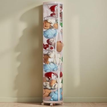 Imagem de Flarelyare Tubo de armazenamento de animais de pelúcia, organizador de animais de pelúcia, armazenamento de zoológico, balde transparente de PET com zíper para crianças (branco)