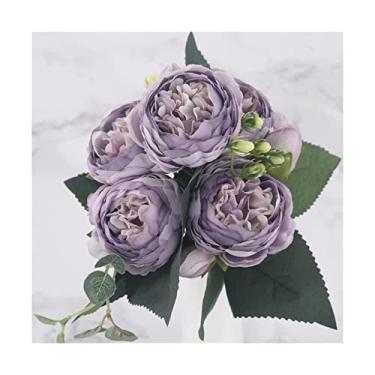 Imagem de Buquê de flores de peônia artificial de 30 cm - 5 flores grandes e 4 botões - Decoração de mesa deslumbrante