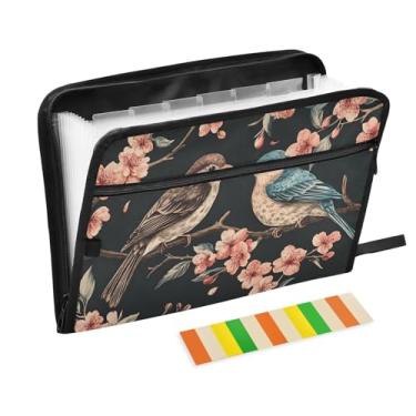 Imagem de CEBUGI Pasta expansível de 13 bolsos, impermeável, sanfonada, organizador de arquivos com etiquetas tamanho A4, organizador de documentos de papel para escola, material de escritório, pássaro, flor