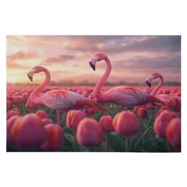 Imagem de Tapete de área 60 x 90 cm macio lavável tapete antiderrapante com suporte de borracha flamingo tulipa tapetes de área para sala de estar, quarto, decoração de casa