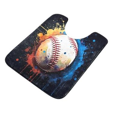 Imagem de Burbuja Tapete de banheiro de beisebol, tapete de banho absorvente de pelúcia macio, base antiderrapante para piso de banheiro, oval em forma de U