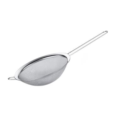 Imagem de Peneira de Cozinha em Aço Inoxidável, 14cm de Diâmetro, Manual, Malha Fina, Utilitário Doméstico e Profissional, 27x14cm