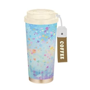 Imagem de YETTASBIN Caneca de café iridescente com isolamento térmico de 482 g com tampa canudo, copo à prova de derramamento e vazamento com alça para bebida quente e fria, garrafa de água de aço inoxidável