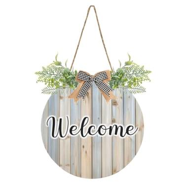 Imagem de Burbuja Placa de boas-vindas de madeira de cor menta, decoração de porta da frente, placa de boas-vindas pendurada com flor para porta, parede, casa, casa de fazenda, decoração de varanda, decoração