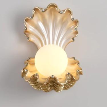 Imagem de Luminária de parede LED para interiores, com design de concha, cúpula de vidro redonda, ideal para quarto infantil. Luminária de parede decorativa 3D em resina para cabeceira, com design mod