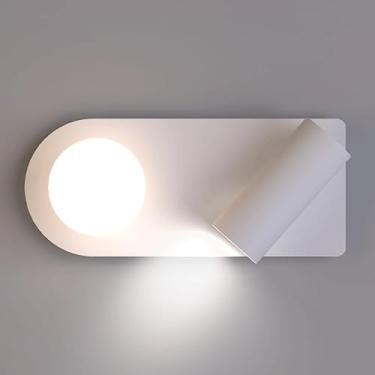 Imagem de Luminária de parede de cabeceira com 2 lâmpadas, função ajustável em 350°, arandela de metal com cúpula de vidro, 20W, iluminação decorativa para quarto, 6000K