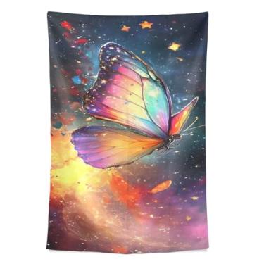 Imagem de STAYTOP Tapeçaria de parede lindo céu estrelado borboleta tapeçaria para decoração de casa dormitório sala de estar quarto tapete de parede (90 × 60 pol)