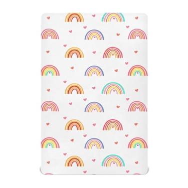 Imagem de xigua Lençol de berço colorido com arco-íris para meninas e meninos, lençol macio e respirável adequado para berço padrão e cama infantil 71 x 132 cm