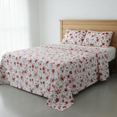 Imagem de RAVATEX, Jogo de Cama Queen Percal 200 Fios Estampado Toque Macio 04 Peças Supercal Floral Vermelho