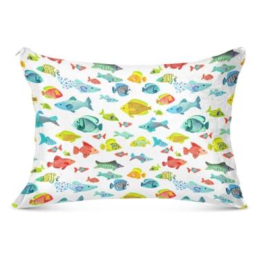 Imagem de Burbuja Fronha de almofada de peixe colorida tamanho Queen 50,8 x 76,2 cm, capa de almofada de pelúcia ultra macia e aconchegante com zíper para pele de cabelo