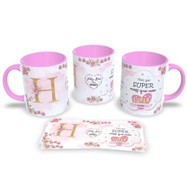 Imagem de Caneca de Porcelana Com Alça e Interior Rosa Estampa Alfabeto das Mães (H)