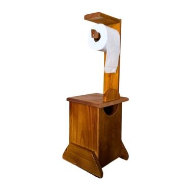 Imagem de Suporte de Papel Higiênico com Lixeira Papeleira Porta Papel em Madeira Envernizada