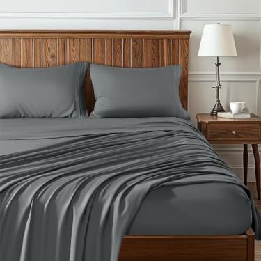 Imagem de Shilucheng Jogo de lençol Queen Size de microfibra - 1800TC, lençol com elástico profundo (cabe em colchões de até 40,6 cm), lençol de cima, 2 fronhas, respirável e resistente a rugas (Queen, cinza