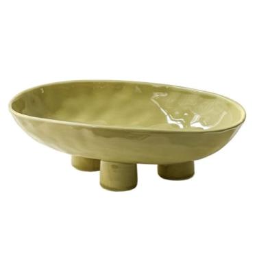 Imagem de Fruteira Fruteira de cerâmica com tripé, estilo moderno e minimalista, peça central decorativa para mesa. Decoração de mesa(Green)