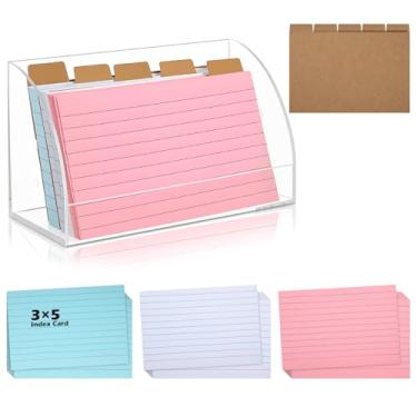 Imagem de Affrolling Suporte de cartão de índice de acrílico com 100 peças de notas adesivas coloridas, 5 peças divisórias kraft, estojo organizador de índices transparentes para escritório, negócios, mesa