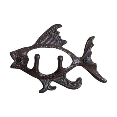 Imagem de ＫＬＫＣＭＳ Cabide de parede em formato de peixe, gancho para casacos, suporte para chaves moderno e em ferro fundido, ideal para decoração de entrada,