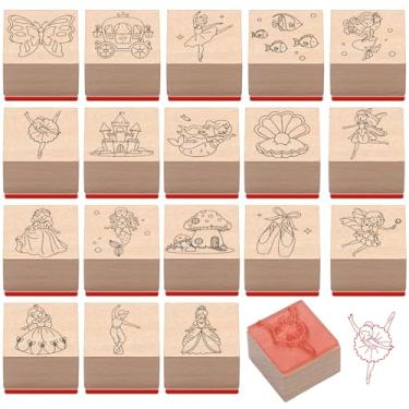 Imagem de MotiMind Conjunto de carimbos de madeira com tema de conto de fadas, 18 carimbos de madeira de borracha para decoração de cartões e artigos de scrapbook