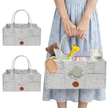 Imagem de Organizador de fraldas de bebê com 2 peças, organizador de berçário portátil de 38 x 25 x 18 cm com divisórias, fraldas de feltro, organizadores portáteis de bebês para lenços umedecidos e itens de
