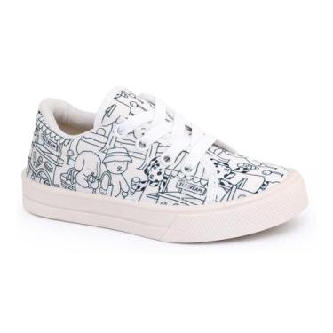 Imagem de Tênis Infantil Cano Curto Estampado para Colorir - BLITZZ, Branco, 30