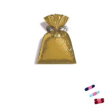 Imagem de Kit Saco Metalizado 15x22cm com 50 Unidades e Fita Cetim 10mm x 10 Metros