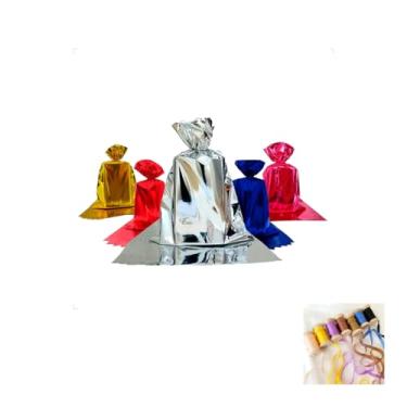 Imagem de Kit Saco Metalizado 15x30cm 50 Unidades Com Fita Cetim 4mm x 10 Metros
