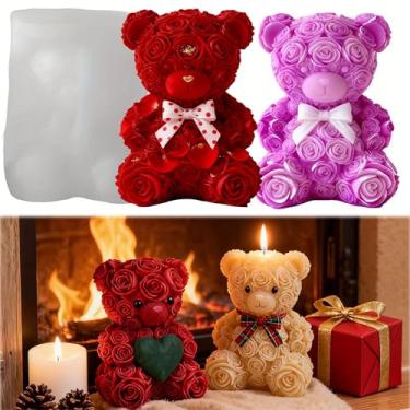 Imagem de MUAECH Molde de vela de urso rosa com laço de silicone para velas perfumadas DIY, cera derretida, difusor de aromaterapia, artesanato de gesso, kit de presente romântico para o dia dos namorados