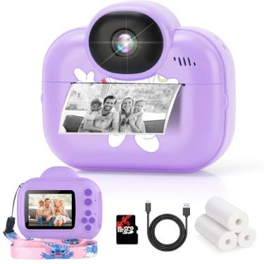 Imagem de Câmera infantil com impressão instantânea, câmera digital Trayoo infantil, portátil, para crianças, Natal, aniversário, meninas, 3, 4, 5, 6, 7, 8, 9, 10 anos (roxo)