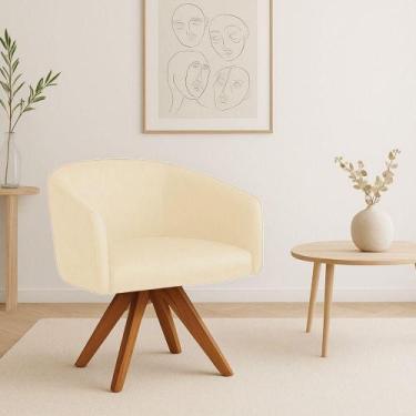 Imagem de Poltrona Sala Base Giratória Madeira Arielle Sintético Bege D03 - D'ro